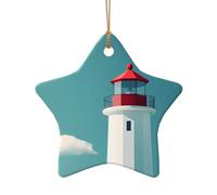 WZYCWB Towering lighthouse patterned Star Shape ceramic pendant, perfect for decorating your home Christmas tree for winter parties