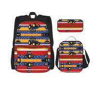 WZYCWB tractor Backpack set (3-piece set) - student school bag + pencil case + lunch bag, large capacity backpack