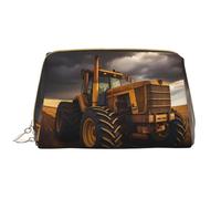 WZYCWB Tractor in the field Leather cosmetic bag with pockets, portable travel cosmetic bag, large capacity cosmetic storage bag,