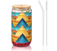 WZYCWB Triangle Building Puzzle 16OZ bamboo lid straw glass cup Iced coffee mugs cute iced tea mugs beer mugs ideal for coffee bar accessories aesthetic gifts