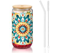 WZYCWB Trompe l'oeil 16OZ bamboo lid straw glass cup Iced coffee mugs cute iced tea mugs beer mugs ideal for coffee bar accessories aesthetic gifts