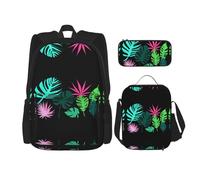 WZYCWB Tropical Leaves Backpack (3-piece set), large capacity backpack, student school bag, pencil case, lunch bag combination