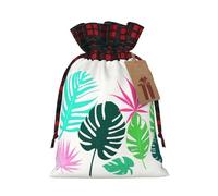 WZYCWB Tropical Leaves Christmas Gift Bags for Christmas Party Supplies Decorations, 8.3 * 11.8 Inch Colorblock Burlap Drawstring Gift Bags,