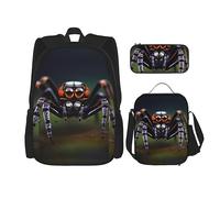WZYCWB Tropical rainforest spiders Backpack set (3-piece set) - student school bag + pencil case + lunch bag, large capacity backpack, Black, One Size, Black, One Size
