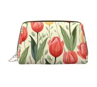 WZYCWB Tulip Illustration Pattern Printed Leather Cosmetic Bag - Stylish and Portable Cosmetic Storage Bag