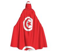 WZYCWB Tunisian flag Halloween hooded cape, a stylish adult cape perfect for carnivals, themed parties, and masquerades.