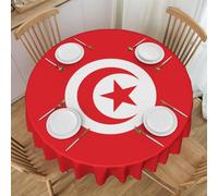 WZYCWB Tunisian Flag Printed Round Tablecloth, Party Table Protector, 60-inch Diameter, Suitable for Indoor and Outdoor Dining or Decoration.