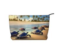 WZYCWB turtles on the beach Corduroy cosmetic bag, women's portable zipper handbag purse, suitable for travel and daily storage, cosmetics