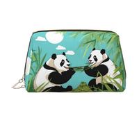 WZYCWB Two Cute Big Pandas Patterned Leather Cosmetic Bag - Perfect for Carry-On or Home Organization