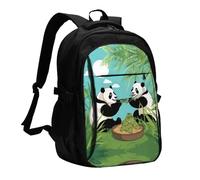 WZYCWB Two cute big pandas Printed laptop backpack, business men's commuter backpack, computer bag with USB port charging