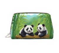 WZYCWB Two Cute Pandas Printed Leather Cosmetic Bag - Stylish and Portable Cosmetic Storage Bag