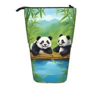 WZYCWB Two Cute Pandas Printed Retractable Pen Holder Suitable for use as a Simple Cosmetic Bag, Wallet, etc.