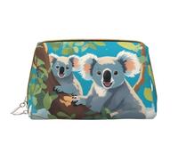 WZYCWB Two happy koalas Leather cosmetic bag with pockets, portable travel cosmetic bag, large capacity cosmetic storage bag,