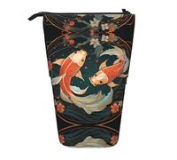 WZYCWB Two koi carps Printed Retractable Pen Holder Suitable for use as a Simple Cosmetic Bag, Wallet, etc.