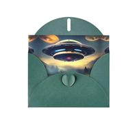 WZYCWB UFO landing Patterned Dark Green Holiday Card (6x4) with Envelope. Suitable for birthdays, weddings, and condolences.