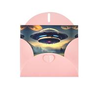 WZYCWB UFO landing Patterned Pink Holiday Card (6x4) with Envelope. Suitable for birthdays, weddings, and condolences.