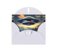 WZYCWB UFO landing Patterned White Holiday Card (6x4) with Envelope. Suitable for birthdays, weddings, and condolences.