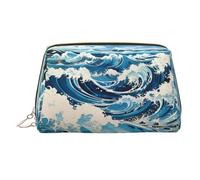 WZYCWB Ukiyo-e Style Waves Printed Leather Cosmetic Bag - Stylish and Portable Cosmetic Storage Bag
