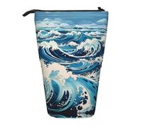 WZYCWB Ukiyo-e Style Waves Printed Retractable Pen Holder Suitable for use as a Simple Cosmetic Bag, Wallet, etc.