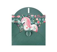 WZYCWB Unicorn with pink hair Patterned Dark Green Holiday Card (6x4) with Envelope. Suitable for birthdays, weddings, and condolences.