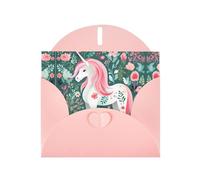 WZYCWB Unicorn with pink hair Patterned Pink Holiday Card (6x4) with Envelope. Suitable for birthdays, weddings, and condolences.