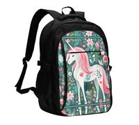 WZYCWB Unicorn with pink hair Printed laptop backpack, business men's commuter backpack, computer bag with USB port charging