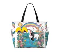 WZYCWB Unicorns by the river Foldable beach travel bag, large capacity beach bag with zipper, perfect for shopping bags, pool, gym, travel shopping,