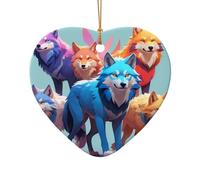 WZYCWB Unity Wolf Pack patterned Heart Shape ceramic pendant, perfect for decorating your home Christmas tree for winter parties