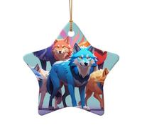 WZYCWB Unity Wolf Pack patterned Star Shape ceramic pendant, perfect for decorating your home Christmas tree for winter parties