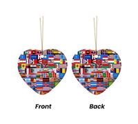 WZYCWB Various flags patterned Heart Shape ceramic pendant, perfect for decorating your home Christmas tree for winter parties
