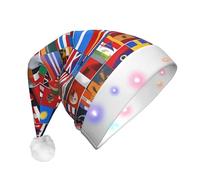 WZYCWB Various flags Patterned Santa Hat | Plush Glowing Holiday Hat for Christmas, New Year's, and Party Events