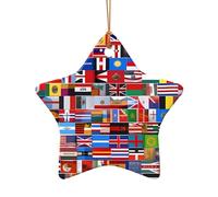 WZYCWB Various flags patterned Star Shape ceramic pendant, perfect for decorating your home Christmas tree for winter parties