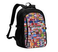 WZYCWB Various flags Printed laptop backpack, business men's commuter backpack, computer bag with USB port charging