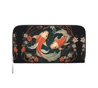 WZYCWB Various flowers Leather clutch bags zipper wallets and card holders are perfect for travel or daily use, Two Koi Carps, One Size