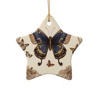 WZYCWB Via Butterfly patterned Star Shape ceramic pendant, perfect for decorating your home Christmas tree for winter parties