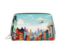 WZYCWB Vibrant Rural Areas Printed Leather Cosmetic Bag - Stylish and Portable Cosmetic Storage Bag
