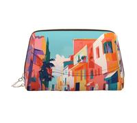 WZYCWB Vibrant Town Printed Leather Cosmetic Bag - Stylish and Portable Cosmetic Storage Bag