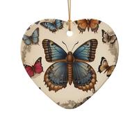 WZYCWB Victorian Butterfly patterned Heart Shape ceramic pendant, perfect for decorating your home Christmas tree for winter parties
