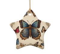 WZYCWB Victorian Butterfly patterned Star Shape ceramic pendant, perfect for decorating your home Christmas tree for winter parties