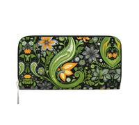 WZYCWB Vintage Insect Pattern Leather clutch bags zipper wallets and card holders are perfect for travel or daily use, Vegetative Pattern, One Size