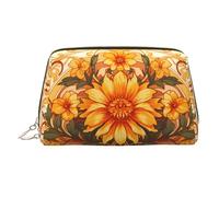 WZYCWB Vintage Sunflowers Printed Leather Cosmetic Bag - Stylish and Portable Cosmetic Storage Bag