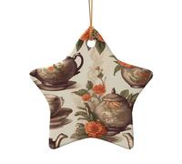 WZYCWB Vintage Tea Time patterned Star Shape ceramic pendant, perfect for decorating your home Christmas tree for winter parties