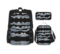 WZYCWB Vintage Waves Campus life backpack set (3 pieces) - school bag + pencil case + lunch bag, meet all the daily needs of students!
