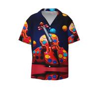 WZYCWB Violin Background Image Men's Short Sleeve Shirt - Casual Button Shirt, Holiday Beachwear, Black, Medium