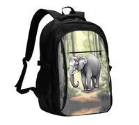 WZYCWB Walking elephant Printed laptop backpack, business men's commuter backpack, computer bag with USB port charging