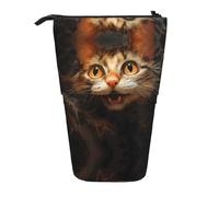 WZYCWB Watercolor cat Head Printed Retractable Pen Holder Suitable for use as a Simple Cosmetic Bag, Wallet, etc.