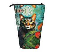 WZYCWB Watercolor cat Printed Retractable Pen Holder Suitable for use as a Simple Cosmetic Bag, Wallet, etc.