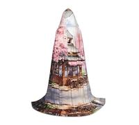 WZYCWB Watercolor Cherry Blossoms L Patterned Hooded Cape Cosplay Costume - Holiday Party Costume Props