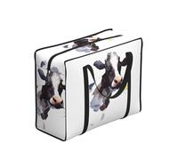 WZYCWB Watercolor Cow and Daisy Flower Tote Storage Bag for Adults, Polyester with Vinyl Lining, Zippered, 40 x 53 x 23 cm, Foldable and Lightweight