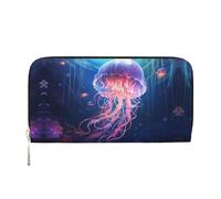 WZYCWB watercolor dog Leather clutch bags zipper wallets and card holders are perfect for travel or daily use, Wandering Jellyfish, One Size